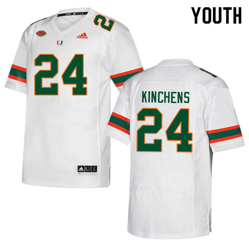 Youth #24 Kamren Kinchens Miami Hurricanes College Football Jerseys Sale-White - Click Image to Close